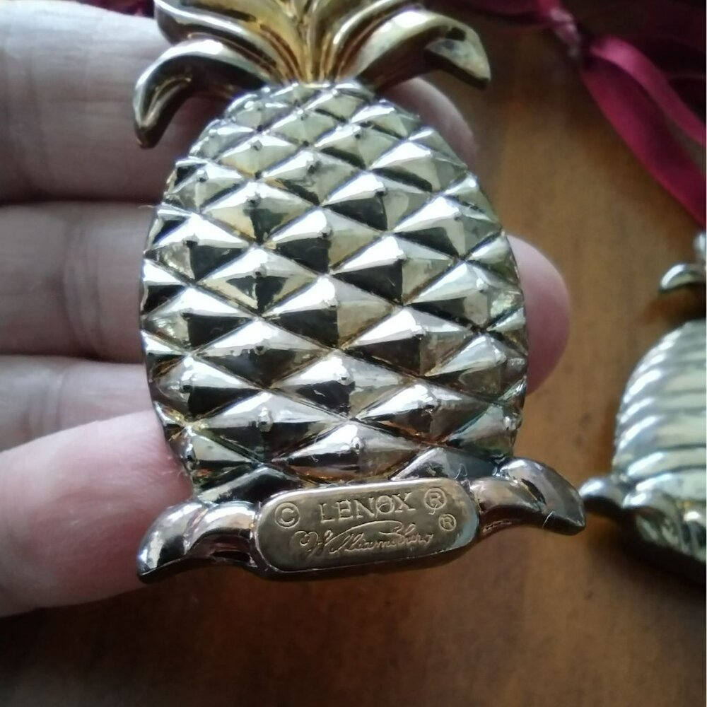 Lenox Williamsburg Pineapple Silverplate Ornaments Set Of 3 w/ Box, Silver Gold - Picture 5 of 9